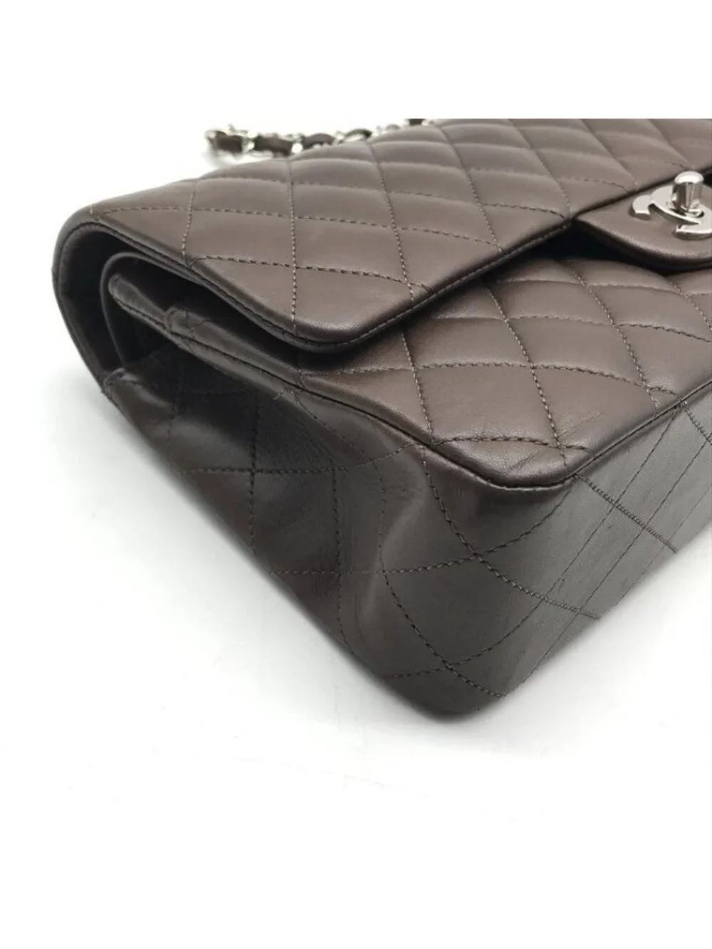 Chanel CC Logo Lambskin Leather Chain Shoulder Bag Brown Double Flap